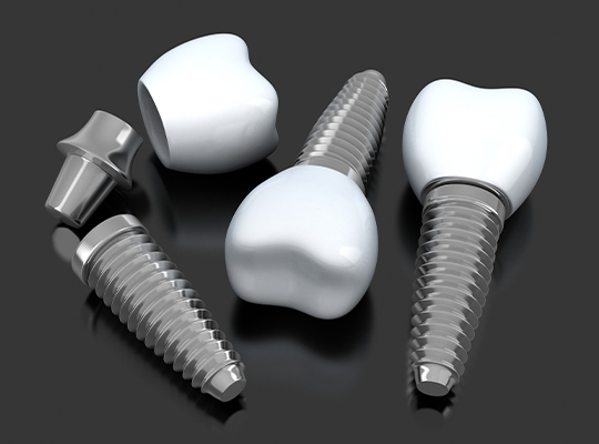 Three animated dental implants